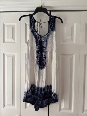Roxy White and Navy Tie-Dye Tank Dress